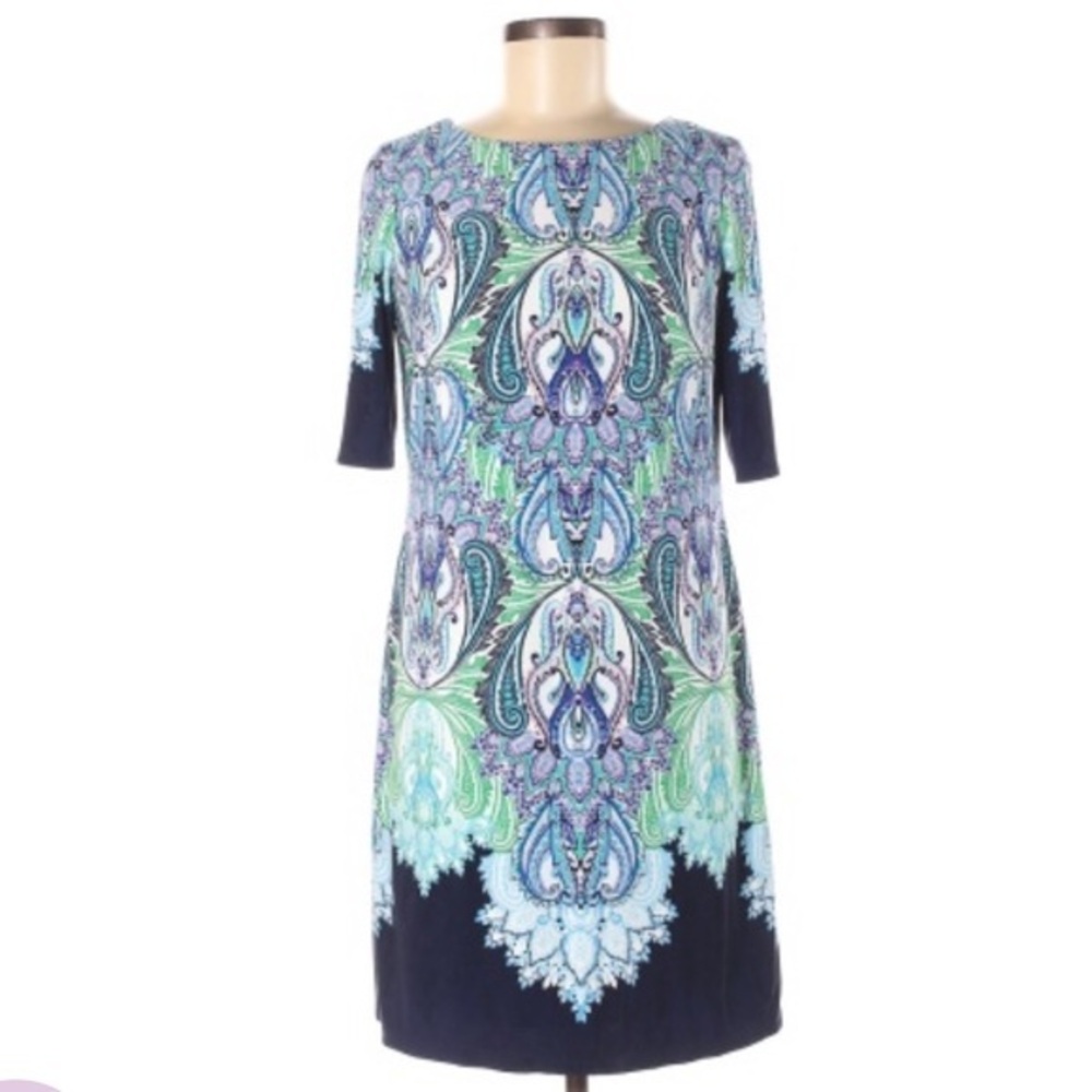 Eliza J sz 8 blue paisley short sleeve shift dress